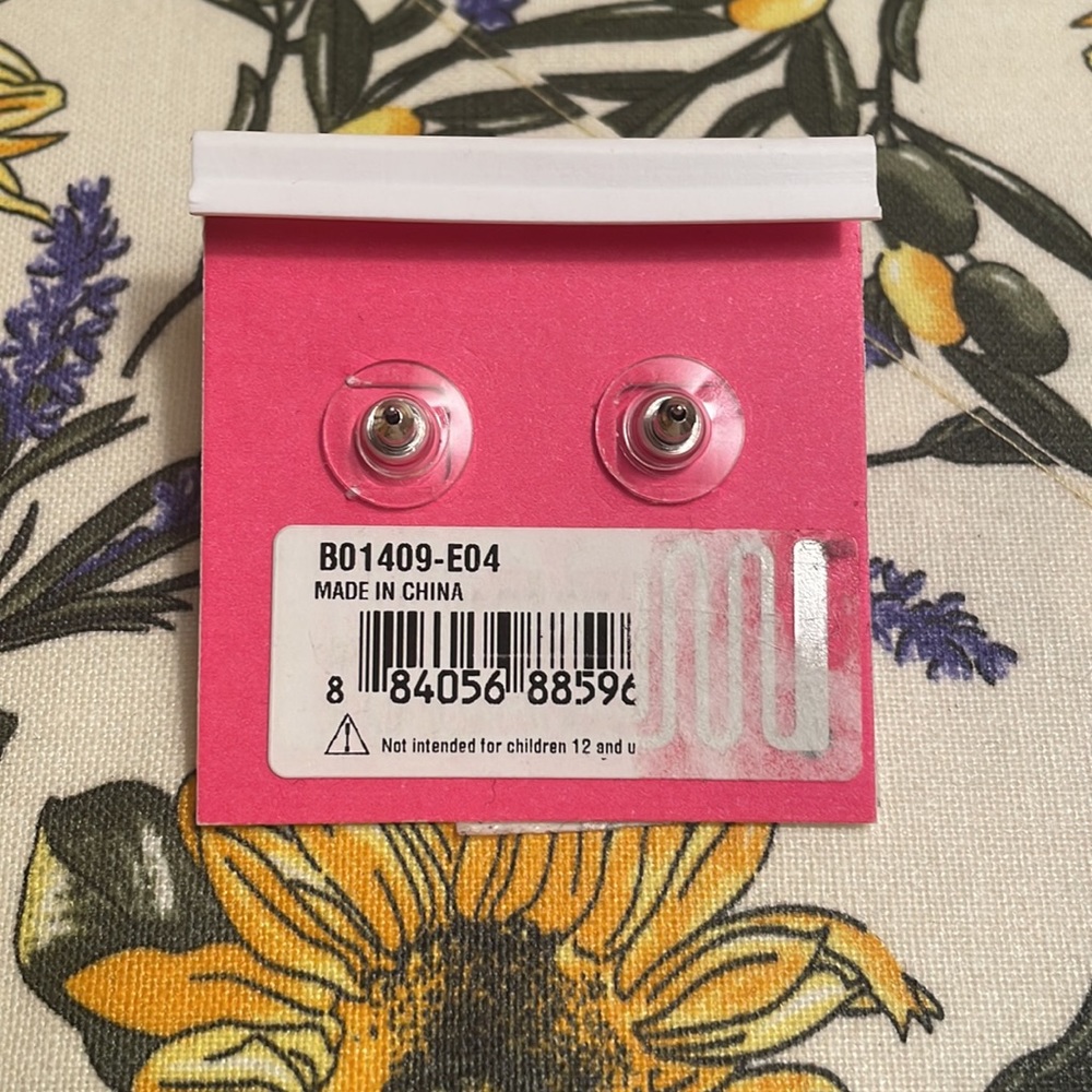 Betsey Johnson Black & Glitter Flower Stud Earrings - Picture 2 of 2